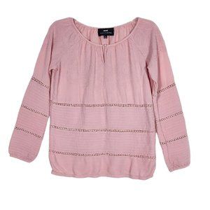 Coco Colette Women's Textured Detail Blouse Size M Dusty Pink Long Sleeve